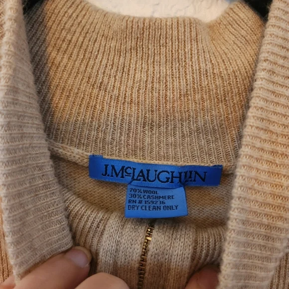 J. McLaughlin Cashmere Wool Cozy Tan Cream Poncho Shawl One Size Coastal Grandma - Picture 4 of 6